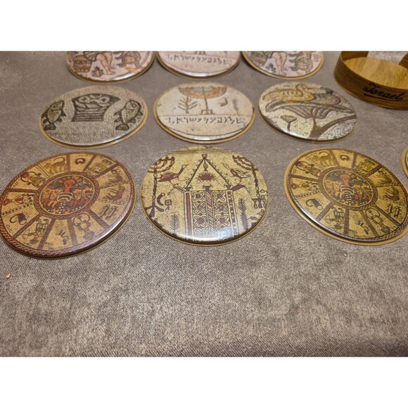 VTG RARE 1959 Vinyl Israel Souvenir Drink Coasters SET OF 11 3 1/2" - Picture 4 of 16